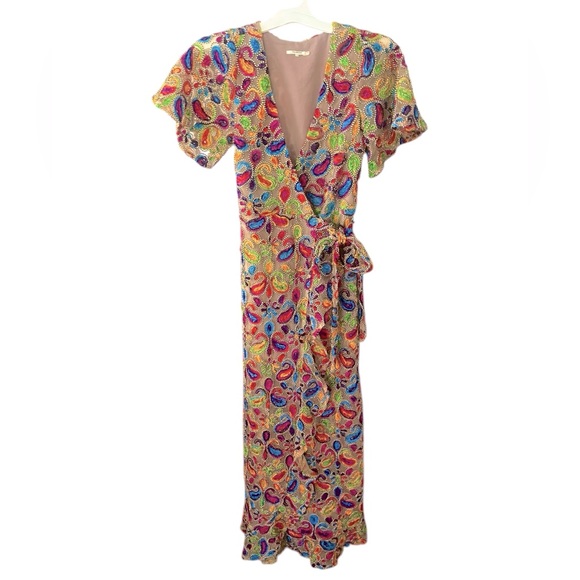 Groovy Tularosa Maxi Dress Revolve Huntley Maximalist Embroidered Rainbow Nude - Picture 2 of 12